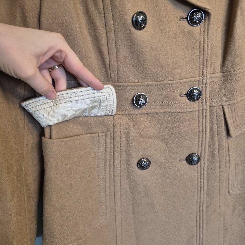 Banana Republic Heritage Womens Quiet Lux Camel Wool Double Breasted Coat Size M - Picture 4 of 10